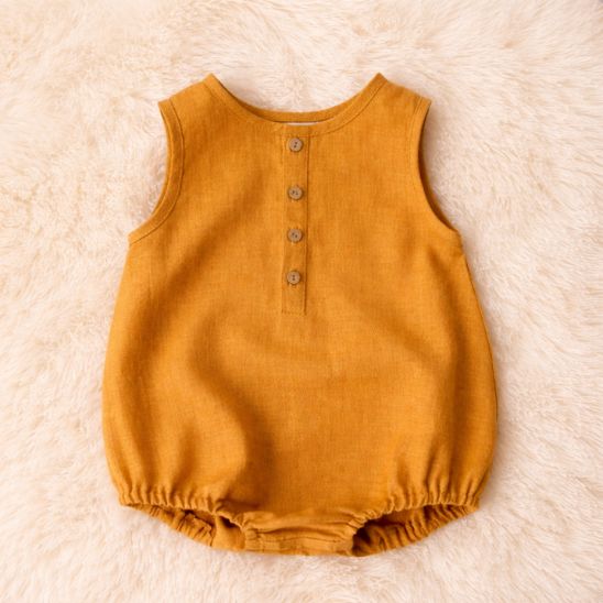 Barboteuse bébé en lin sans manches 0-24 mois confortable pour été