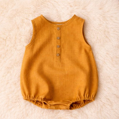 Barboteuse bébé en lin sans manches 0-24 mois confortable pour été