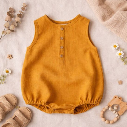 Barboteuse en lin - 0-24 mois tenue bébé une pièce minimaliste