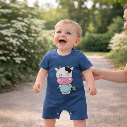 Barboteuse fille en coton avec motif animal tendre