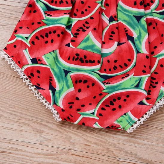 Barboteuse bébé fille sans manches en coton doux – imprimé pastèque