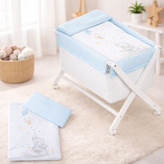 Berceau bébé complet en hêtre blanc avec linge de lit doux et structure stable