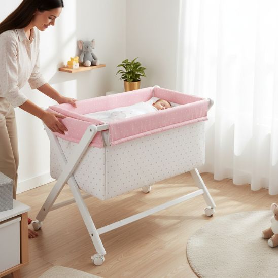 Berceau bébé complet en hêtre blanc – vue d’ensemble de la structure en X