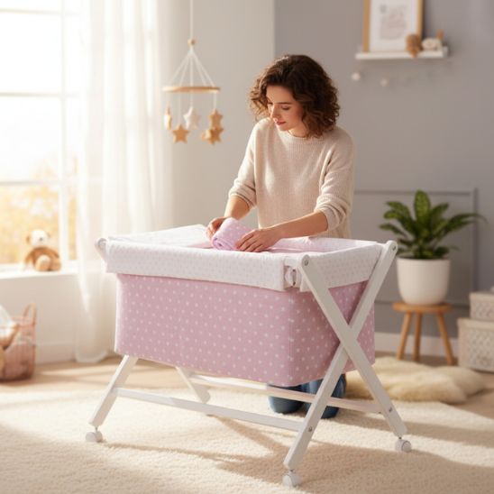 Ensemble berceau bebe en hêtre avec literie étoile et accessoires inclus