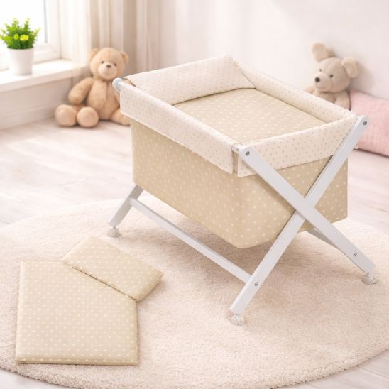 Berceau bebe en hêtre blanc avec literie étoile et matelas inclus