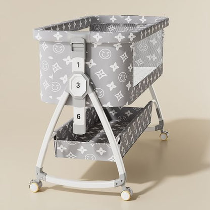Berceau bébé sur roulettes au design moderne gris avec panier de rangement – Spot Bébé