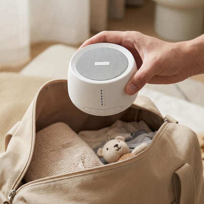 Boîte à bruit blanc bébé légère, glissée dans un sac de voyage