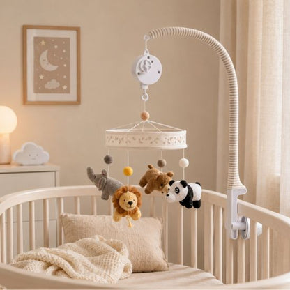 Boite musicale bébé installée sur mobile au-dessus du lit