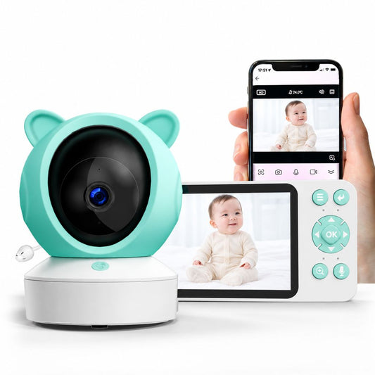 Caméra surveillance bébé Ourson avec oreilles d'ours, écran 5 pouces et application sur téléphone