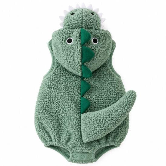 Costume dinosaure bébé vert avec capuche et détails dinosaure