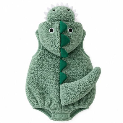 Costume dinosaure bébé vert avec capuche et détails dinosaure