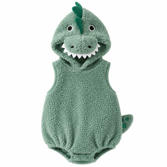 Costume dinosaure bébé vert avec capuche et détails dinosaure