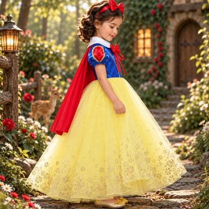 Costume princesse fille de profil avec jupe jaune en tulle