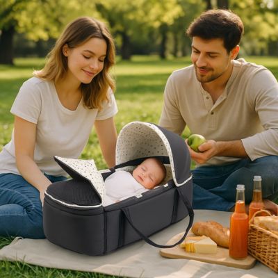 Couffin - Anthracite étoiles – Léger et pliable – Accessoire bébé doux | Spot Bébé
