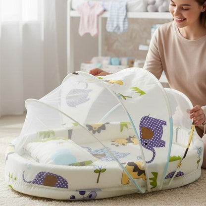 Couffin bébé – 5 pièces avec moustiquaire, maille hexagonale, rebord bleu lagon