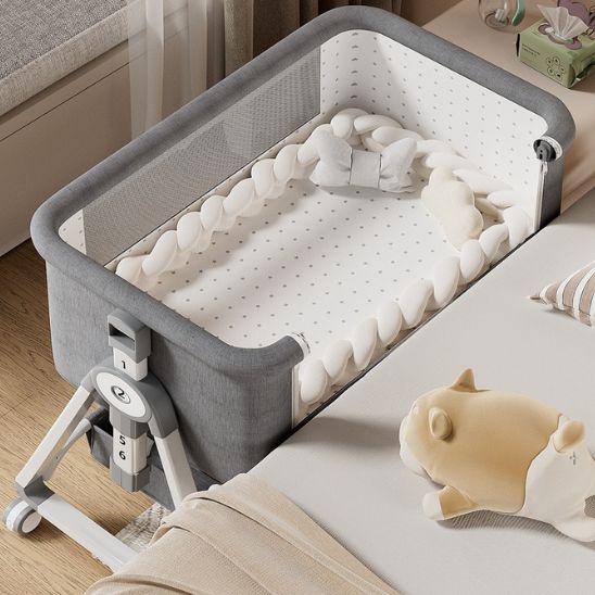 Couffin bébé cododo gris sur roulettes avec tour de lit tressé protecteur et matelas confortable – Spot Bébé
