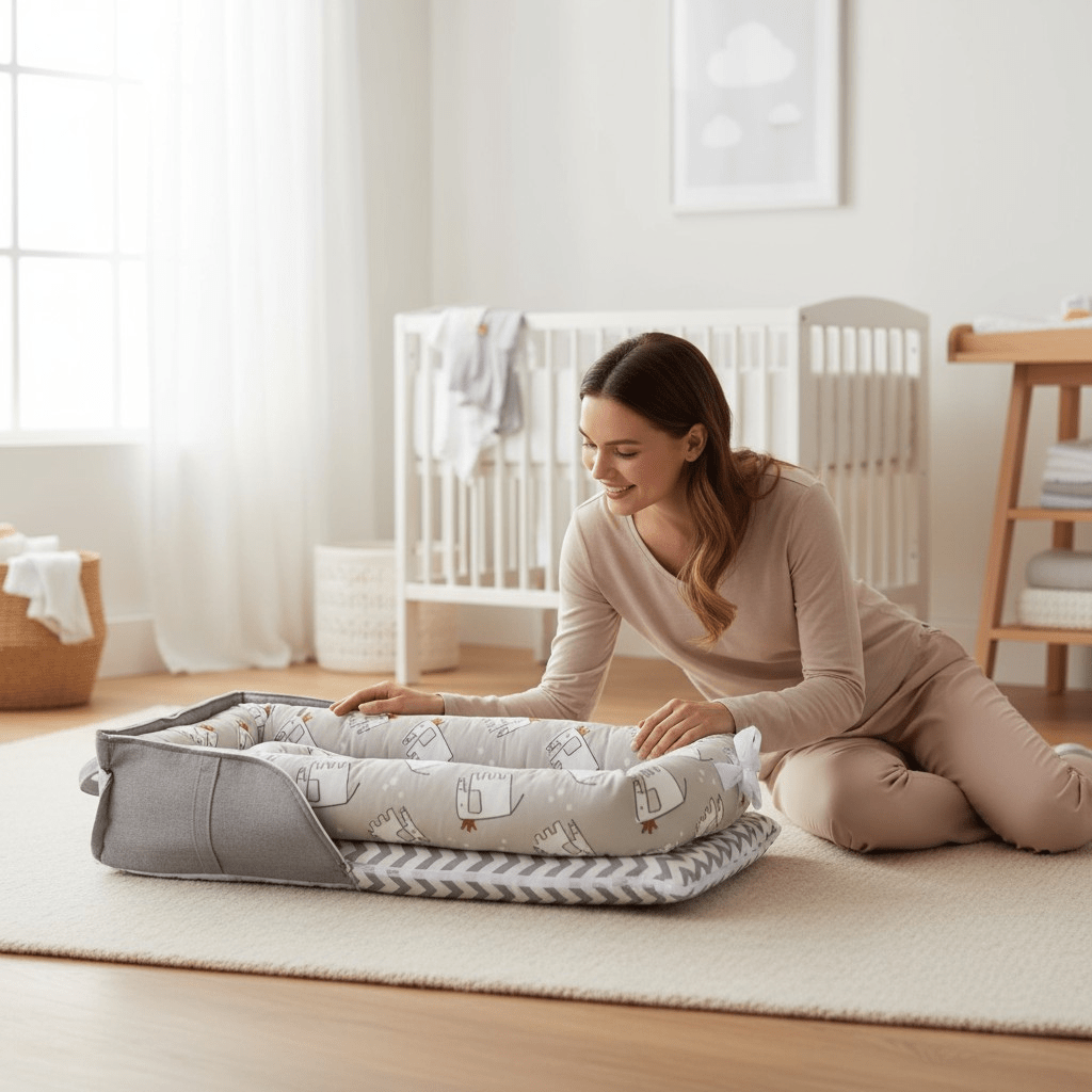 Nid douillet pour nouveau-né – Couffin bébé Safari écologique moelleux et rassurant.