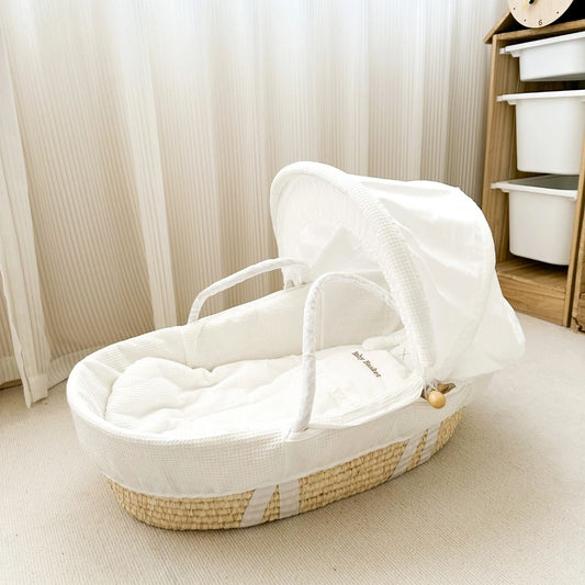 Couffin Bebe - en Osier Naturel avec Support à Bascule – Literie Coton Incluse - Spot Bébé