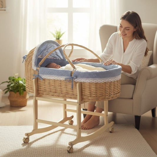 Couffin bébé en osier tressé à la main, confortable et naturel – support non inclus