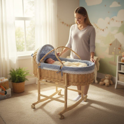Couffin bébé en osier tressé à la main, confortable et naturel – support non inclus