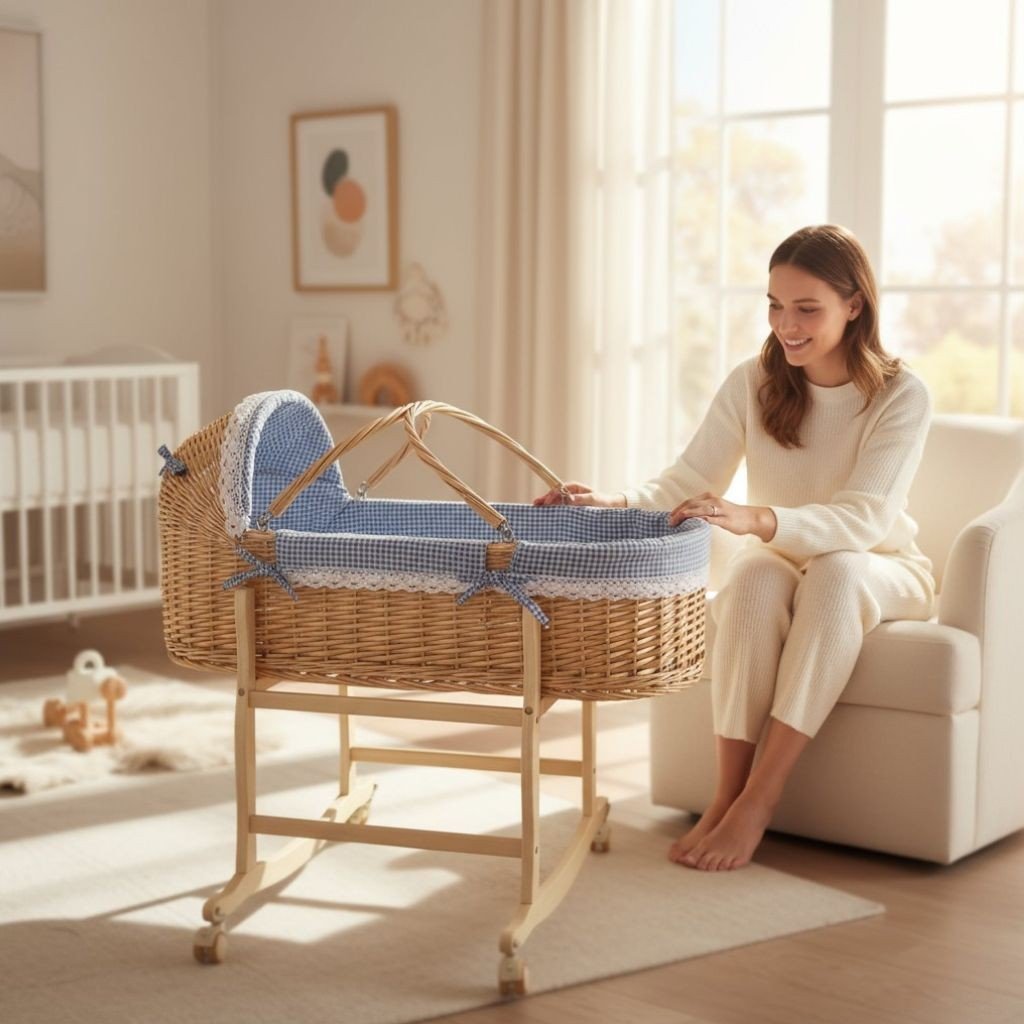 Couffin bébé en osier tressé à la main, confortable et naturel – support non inclus