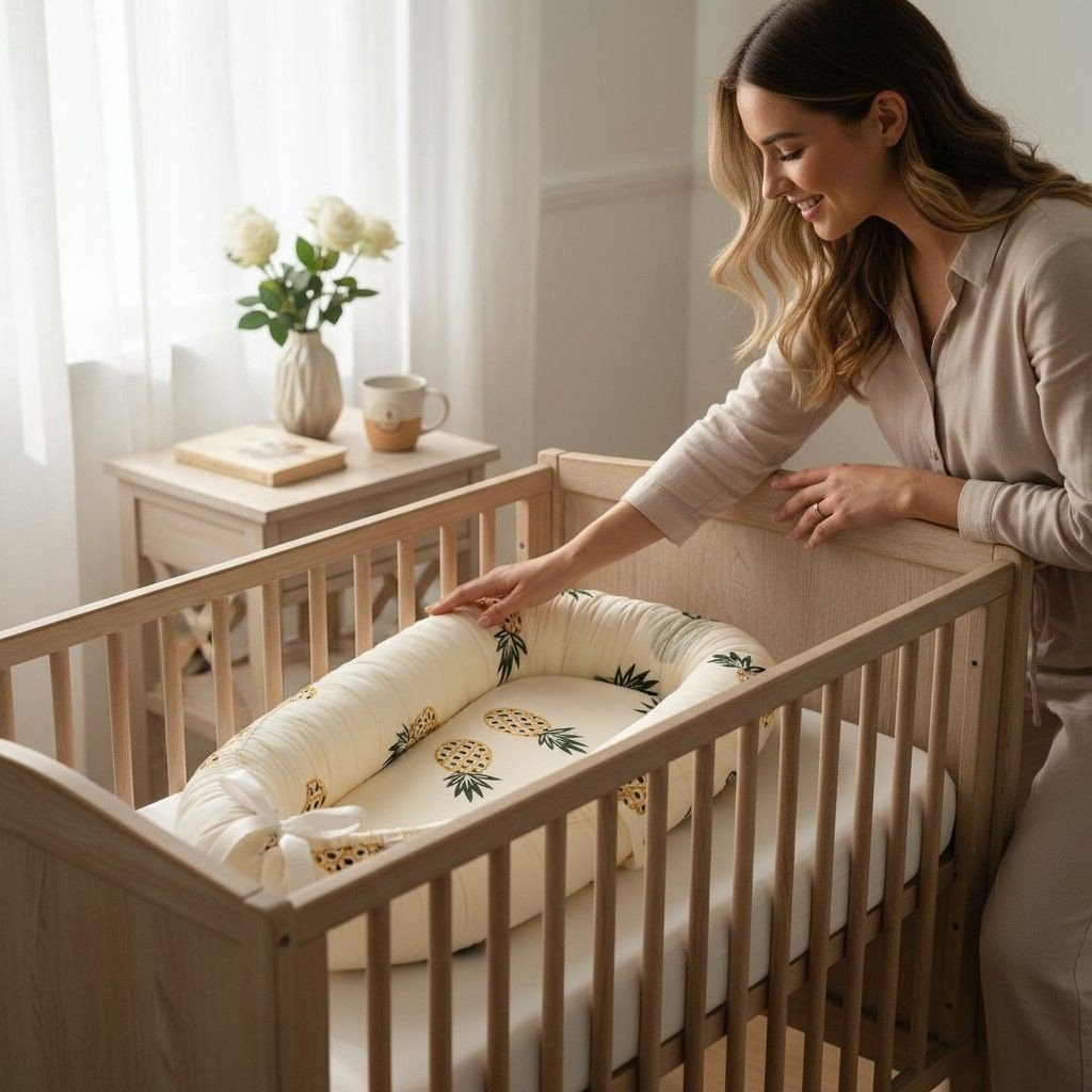 Couffin bébé fille Ananas Tropic, vert menthe, motif ananas, cocon confortable