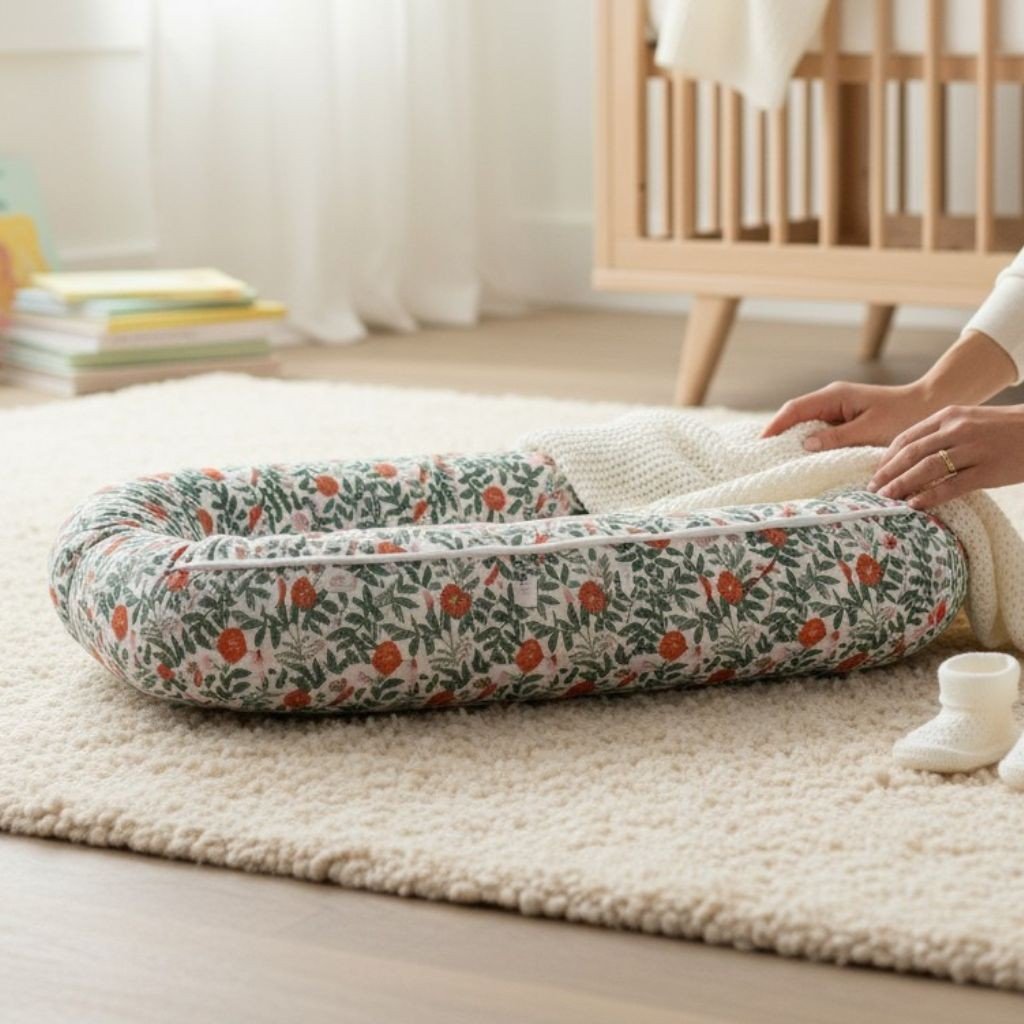 Couffin bébé fille Jardin d’été, imprimé fleurs délicates, housse lavable, siestes sereines