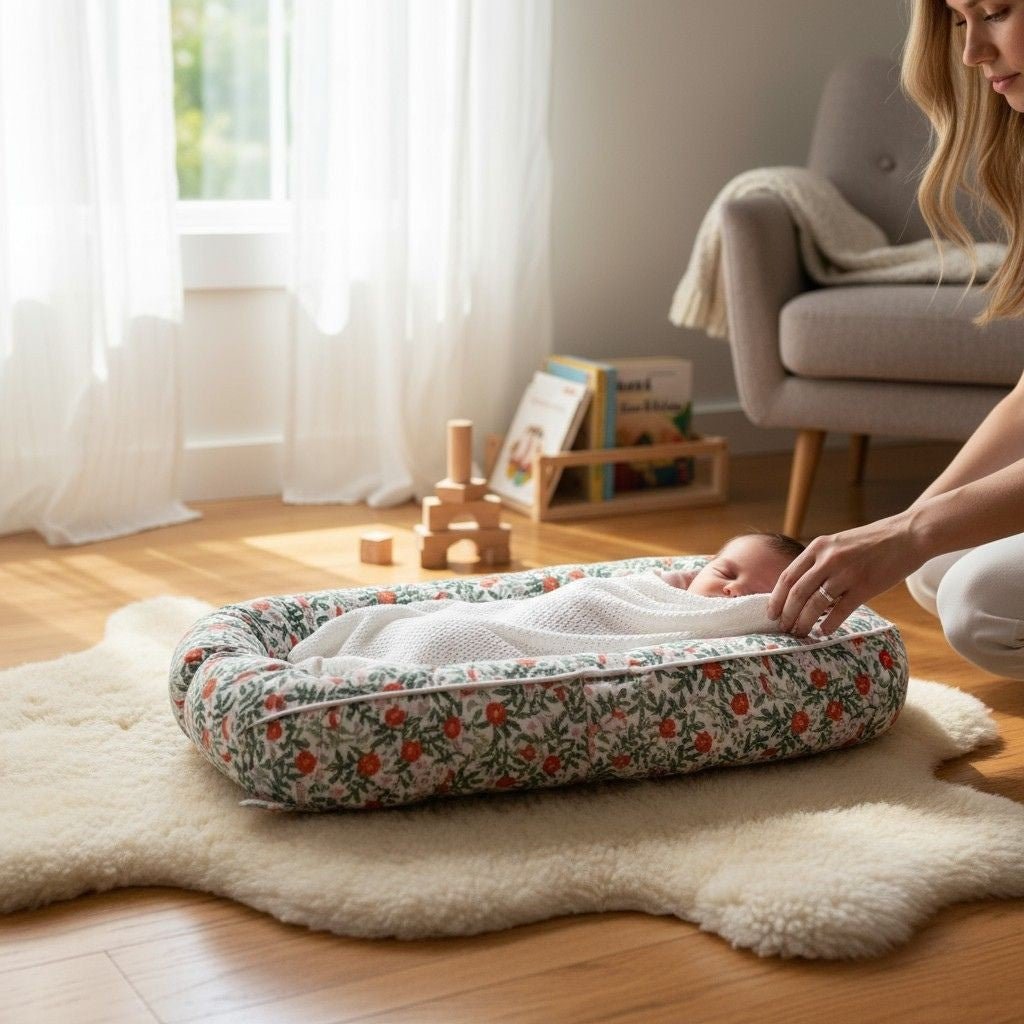 couffin bébé  avec bébé couché dans son couffin