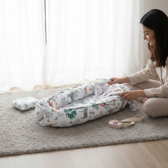 couffin bébé jungle cosy en démonstration