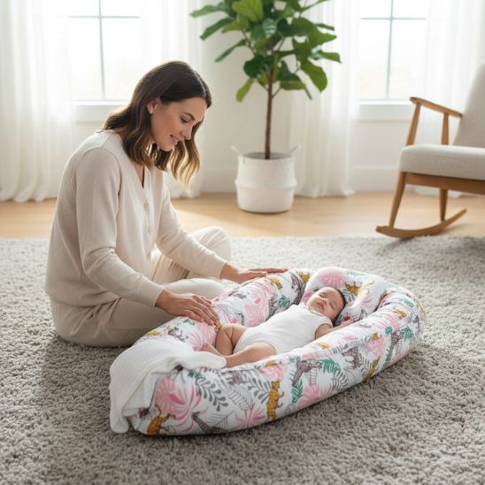 couffin bebe jungle cosy avec un bébé qui dort dedans