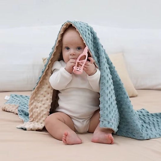 Couverture bébé confortable en coton mélangé bleu et beige
