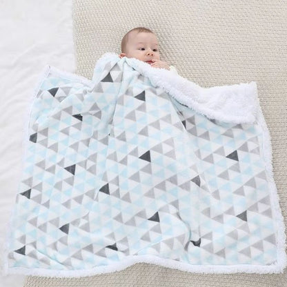 Couverture bébé chaude réversible gris blanc bleu