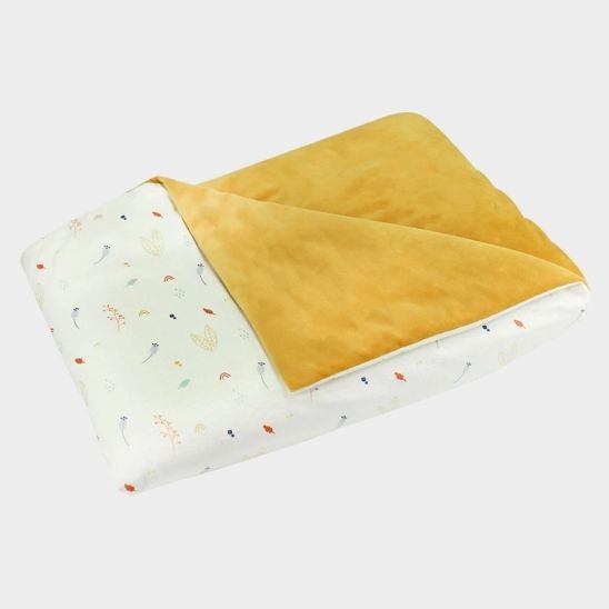 Couverture bebe reversible foret ocre 100x140 – plaid doux pour lit bebe