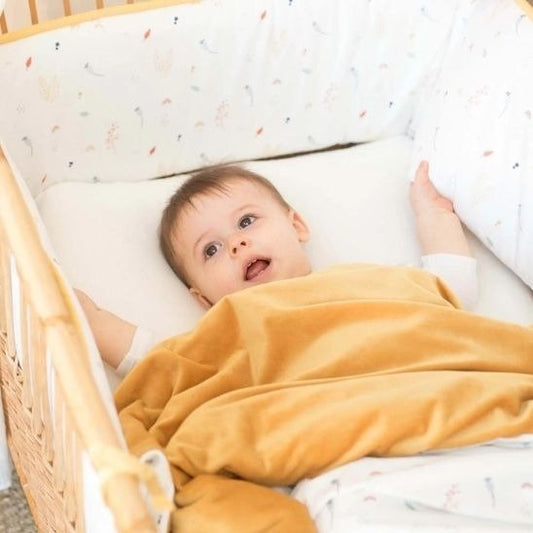 Couverture bebe 100x140 – ocre/ecru, reversible et respirante