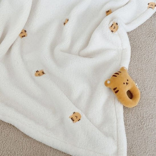 Couverture bebe sherpa douce double epaisseur motif tigre dore