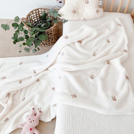 Couverture bebe sherpa douce double epaisseur motif lapin mignon