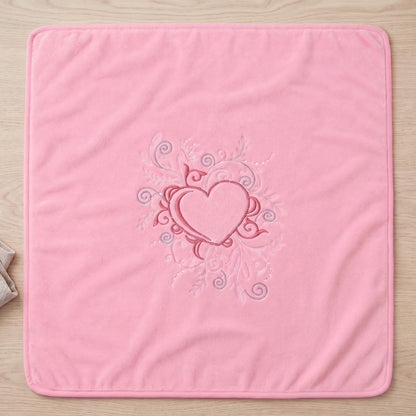 Couverture chaude bébé rose avec cœur brodé, déployée à plat