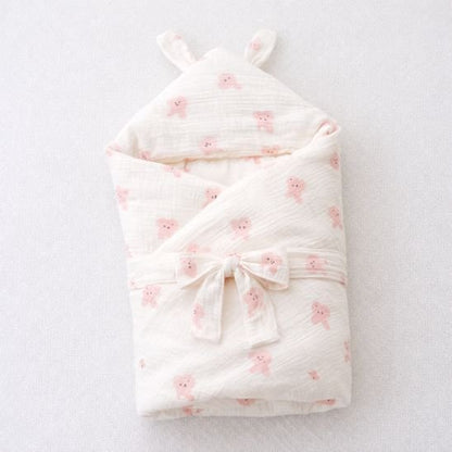 Couverture emmaillotage légère Câlin motif oursons roses ouverte – Spot Bébé