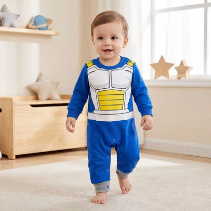 Déguisement bébé garçon bleu porté par un bébé en mouvement