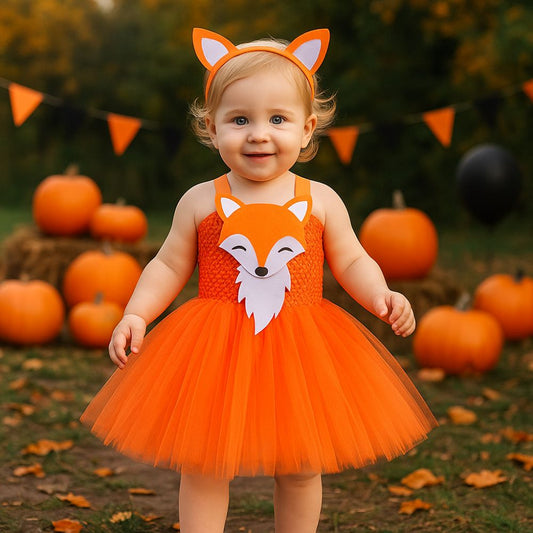 Déguisement de princesse renard enfant avec serre-tête oreilles et tutu orange – Spot Bébé