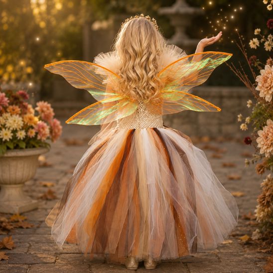 Vue de dos du déguisement fée fille avec ailes déployées