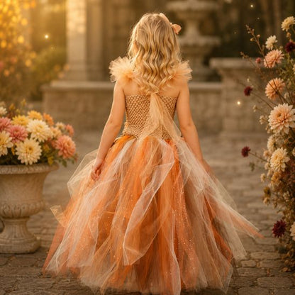 Vue de dos du déguisement fée fille, robe en tulle et corsage pailleté