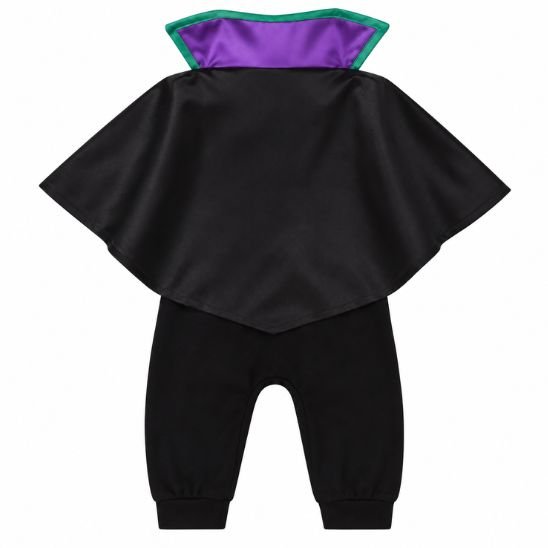 Déguisement Halloween bébé vampire – vue de dos avec cape noire et col violet