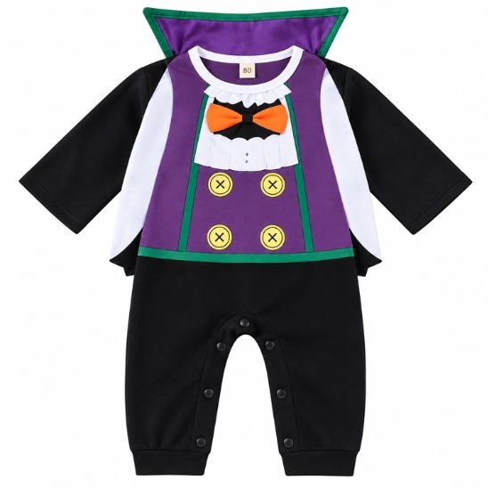 Déguisement Halloween bébé vampire violet et noir avec cape – vue de face
