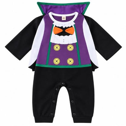 Déguisement Halloween bébé vampire violet et noir avec cape – vue de face