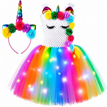Ensemble déguisement licorne fille : robe LED et serre-tête assorti