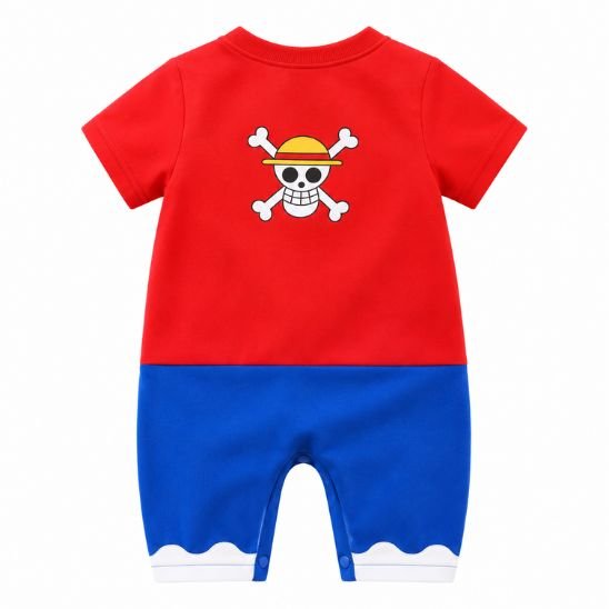 Déguisement pirate bébé – vue de dos de la barboteuse rouge et bleue