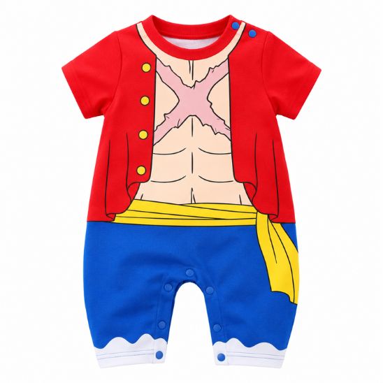 Déguisement pirate bébé rouge et bleu – barboteuse vue de face