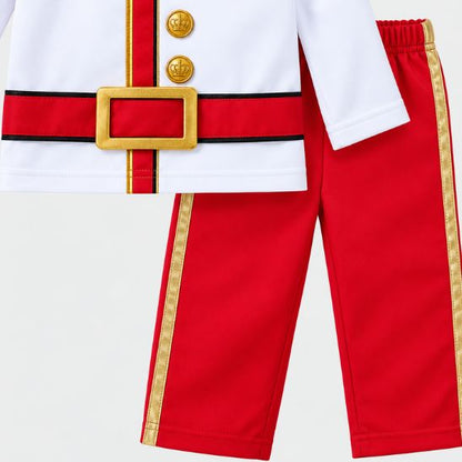 Détail du pantalon rouge et de la ceinture du déguisement prince