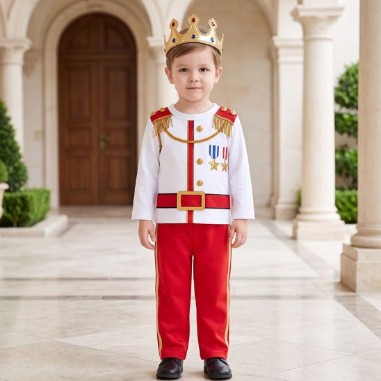Déguisement prince enfant porté de face avec couronne dorée